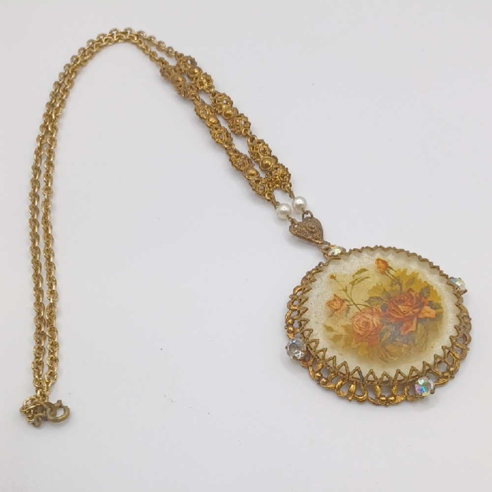 Western Germany Filigree Floral Pendant Necklace